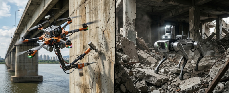 未来の建築現場におけるロボット・ドローン技術のイメージ