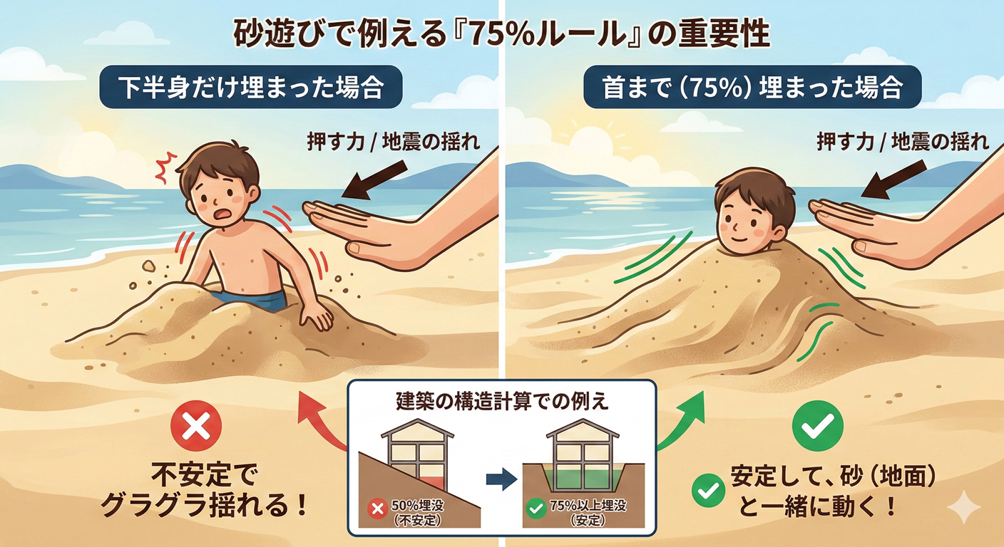 砂遊びで例える地下階の75%ルール